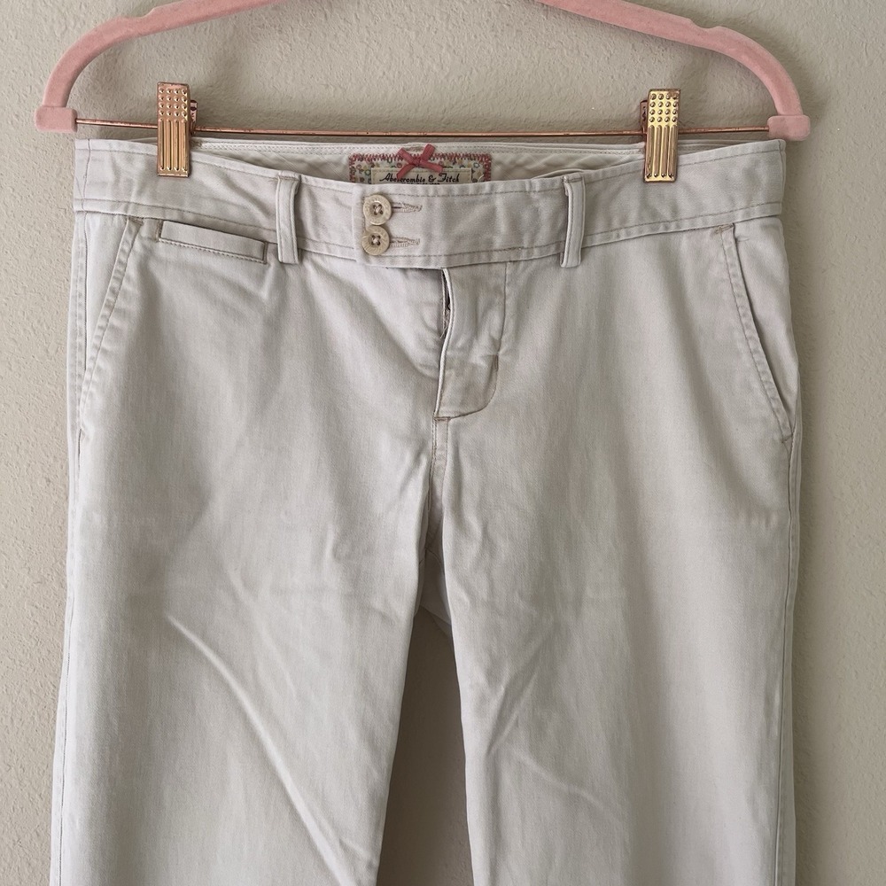 Vintage Y2K Abercrombie Fitch Low Rise Khaki Flare Pants 6 Long Tan Preppy - Picture 2 of 13